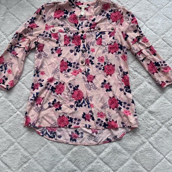 Matilda Jane | Pink Livery Millie Floral Ruffle Blouse | Size Medium - Picture 4 of 7